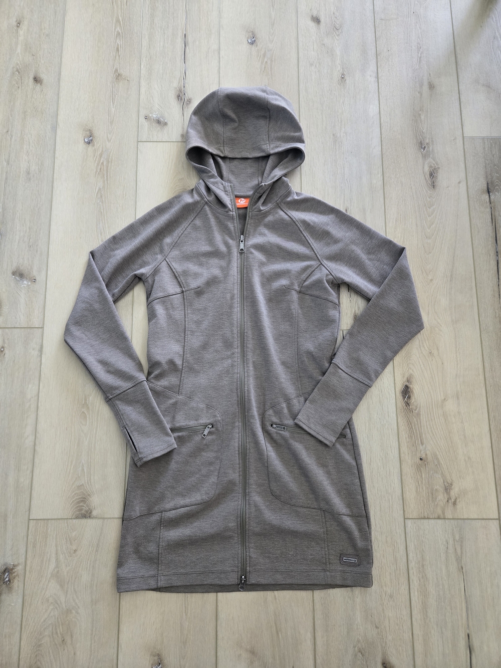 Merrell Women's Tunic-Length Full-Zip Active Hoodie Jacket, Gray Heather, Size S